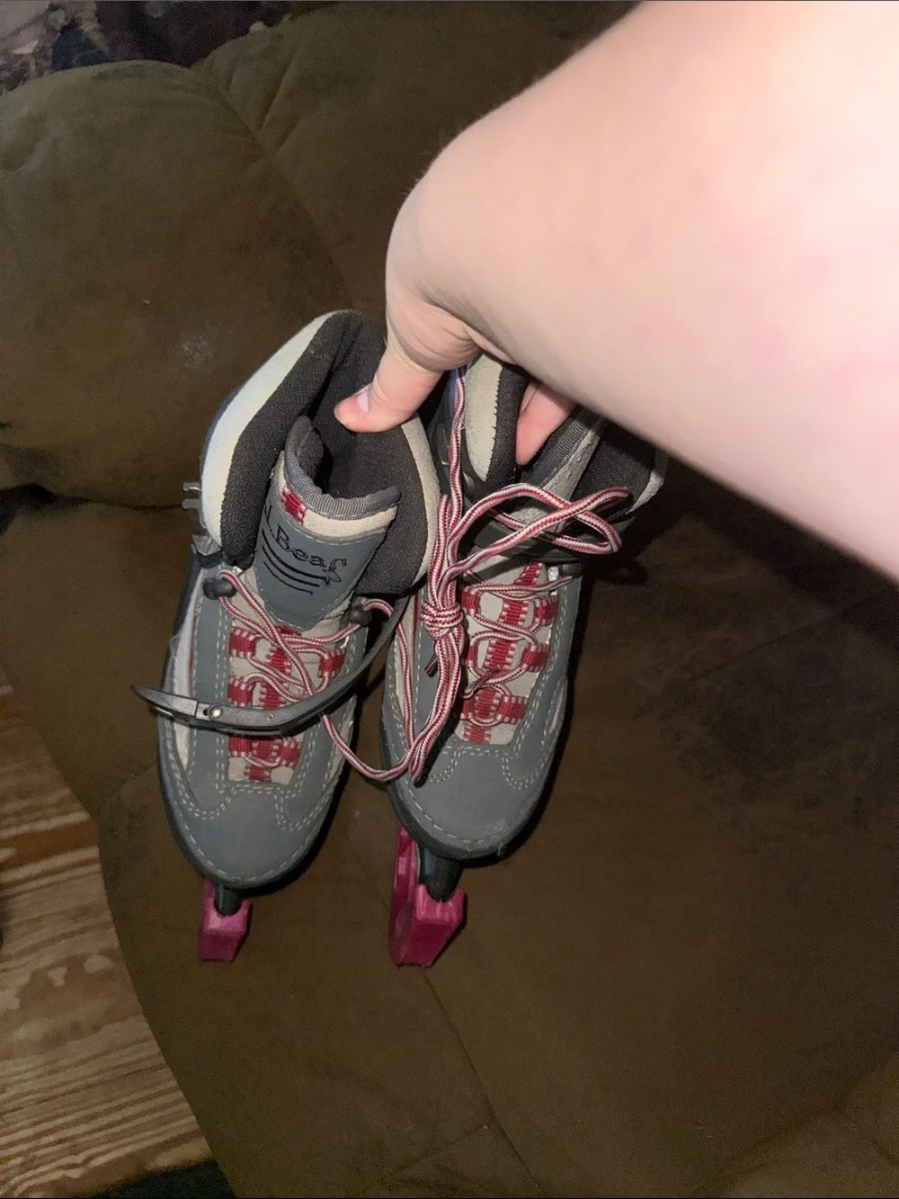 L.L. Bean Kids Gray and Pink Adjustable Ice Skates